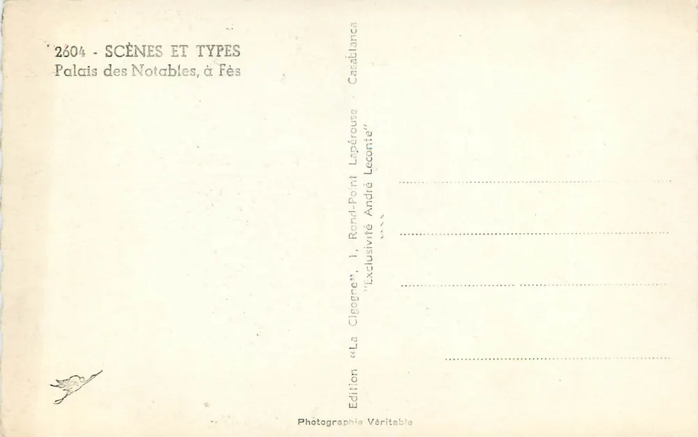 Palácio dos Notáveis — Fès — Edição « A Cegonha » - Verso