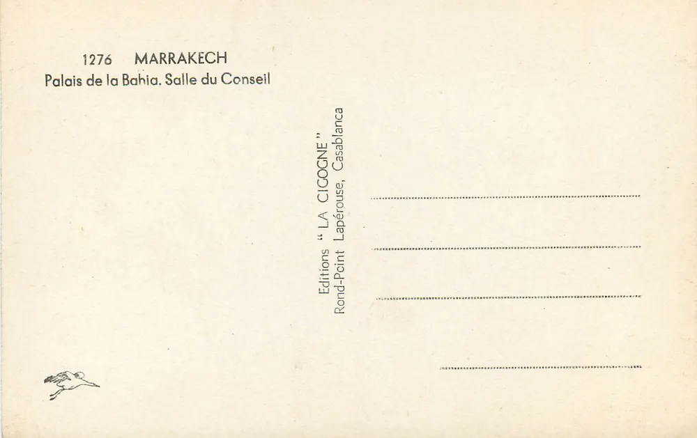 Palácio da Bahia — Sala do Conselho — Edições "LA CICOGNE", Casablanca - Verso