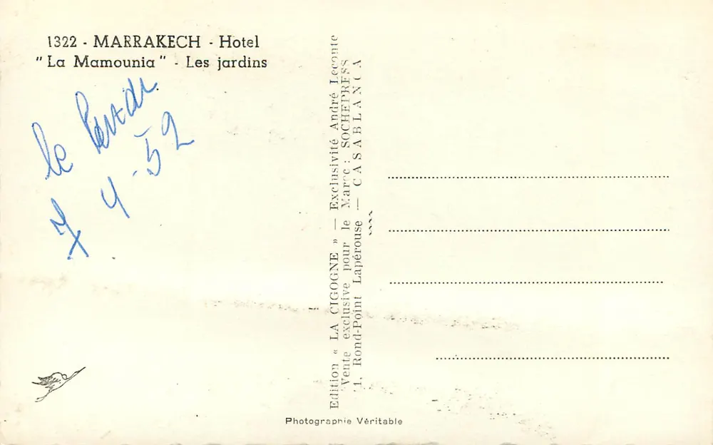 Hotel La Mamounia — I giardini — Edizione La Cigogne - Verso