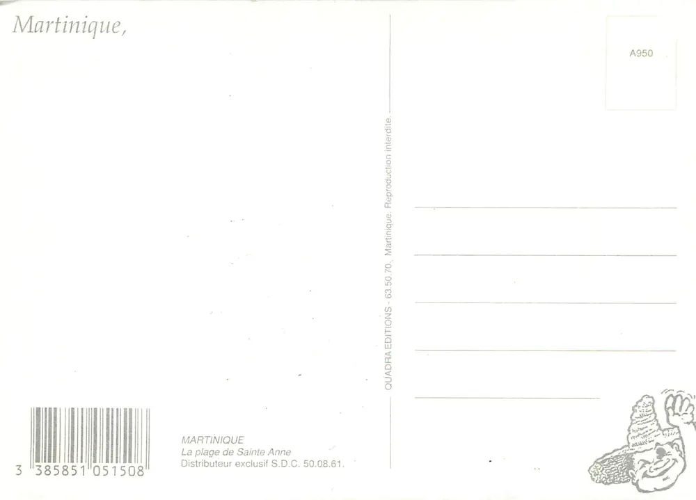 Martinica — Praia de Sainte-Anne — Quadratine Editions, n° A950 - Verso