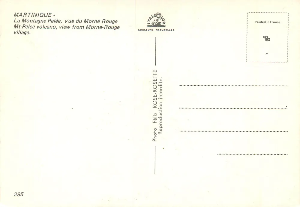Martinique — Mount Pelée, Ansicht von Morne-Rouge — Gouleurs Naturelles, n°295 - Rückseite