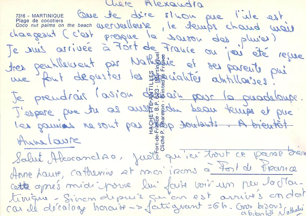 Piaszczysty brzeg z kokosowymi palmami — Martinique — Hachette & Cie, seria 7316 - Rewers