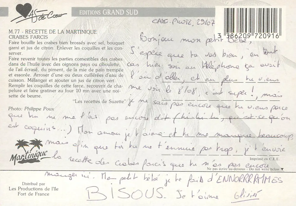 Camarões Recheados — Martinica — Edições Grand Sud, n° M.77 - Verso