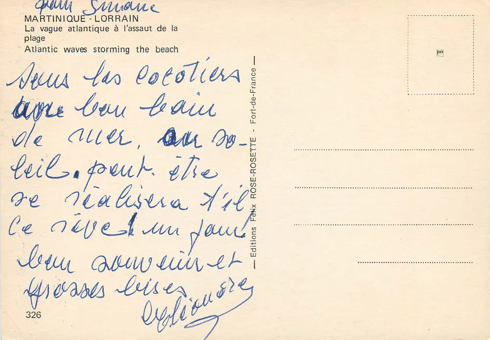 Martinique - Lorrain — Die Atlantische Welle, die den Strand angreift — Éditions Félix Rose-Rosette, n°326 - Rückseite