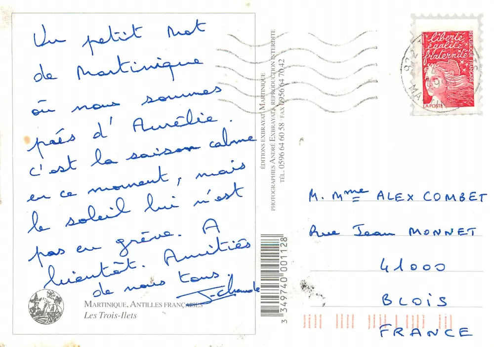 Trois-Ilets — Panoramablick mit Kirche, Strand und Booten — Éditions André Exbrayat - Rückseite