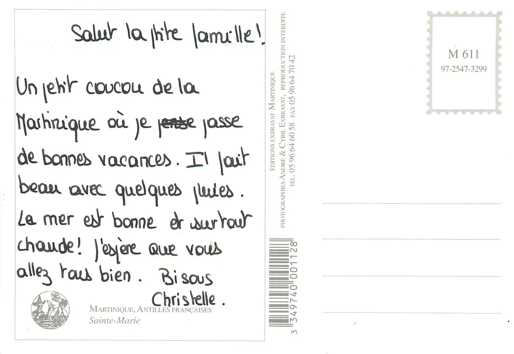 Ste-Marie — Fischerei-Strand unter einer Flammenblüte — Éditions André & Cyril Exbravat - Rückseite