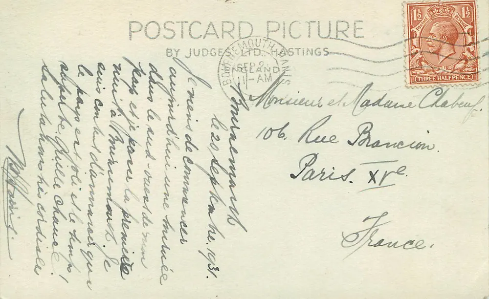 East Cliff, Bournemouth — uitzicht op de strand en gebouwen — Judges' Ltd, n° 8718 - Achterkant