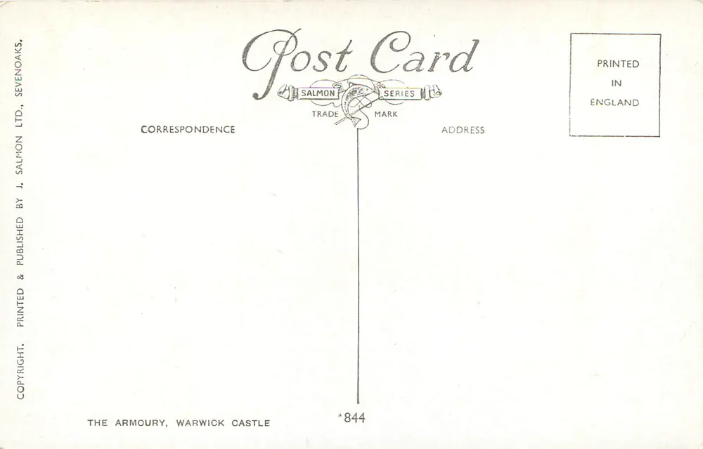 L'Armurerie — Warwick Castle — éditeur J. Salmon Ltd, série *844 - Verso