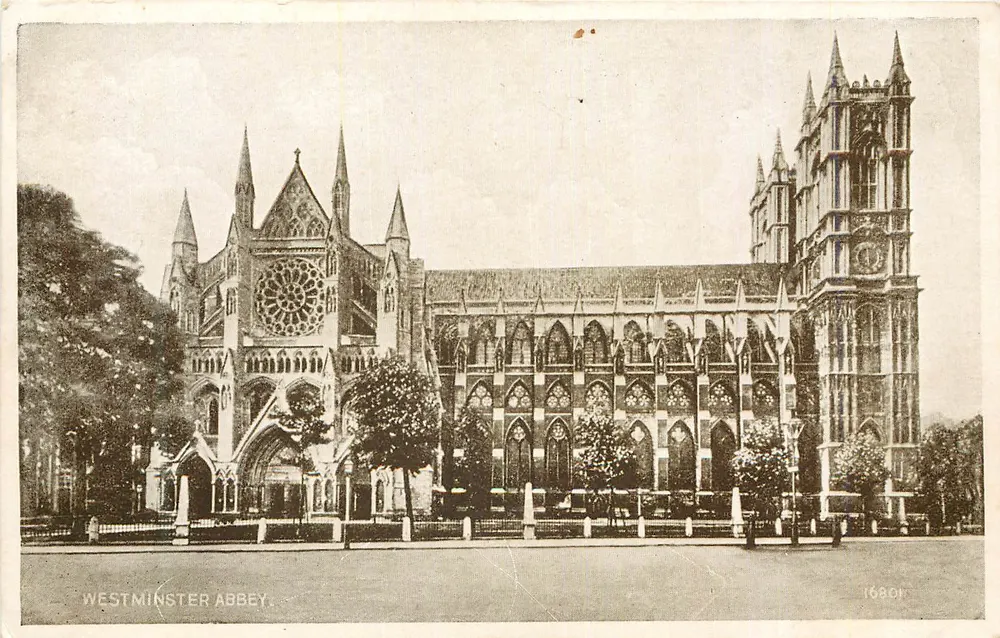 Westminster Abbey — vista externa — Valentine's Postcard, n° 16801 - Frente