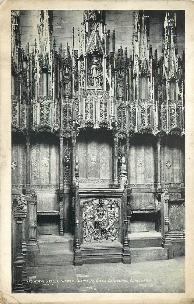 Krzesełka królewskie, kaplica Thistle, katedra Saint-Giles, Edynburg — Francis Card, nr 8 - Awers