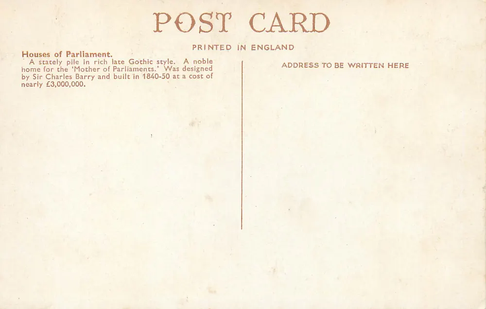 Häuser des Parlaments — London — unbekannter Verlag, n° 22 - Rückseite