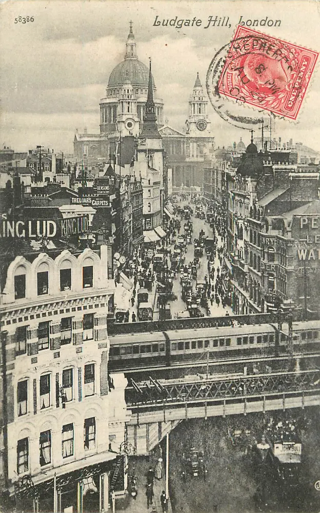 Ludgate Hill, London — cảnh nhà thờ Saint-Paul và đường sắt ngầm — Bộ sưu tập Valentine's Series n°58386 - Mặt trước
