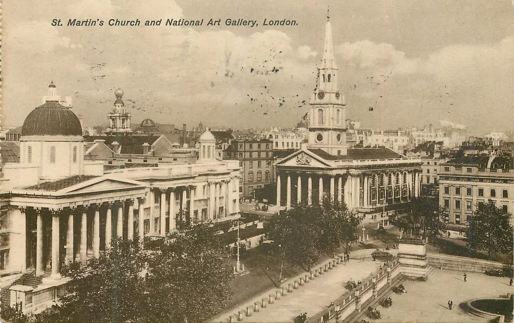 St. Martinskirche und National Art Gallery, London — Panoramablick — unbekannter Verlag - Vorderseite