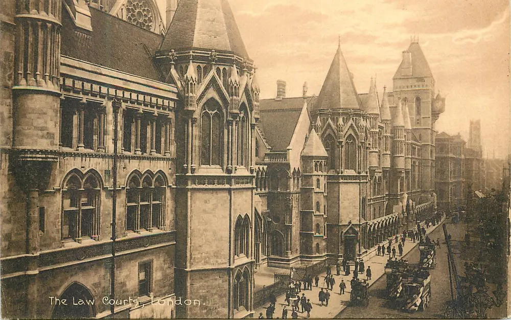 The Law Courts, Londres — vista externa — S. S. U., 57 & 59 Ludgate Hill, E.C. - Frente