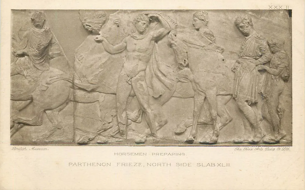 Reitende in Vorbereitung — Parthenon-Fries, Nordseite Stein XLII — The Fine Arts Publishing Co. Ltd. - Vorderseite