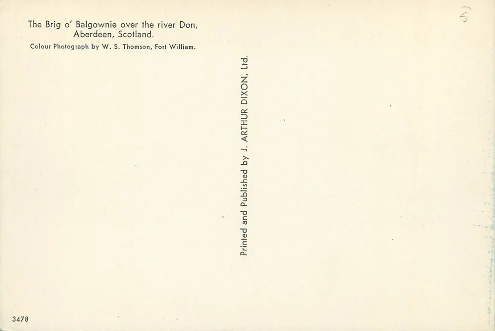 Der Brig o' Balgownie — Brücke über den Don — Verlag J. Arthur Dixon, Ltd. - Rückseite