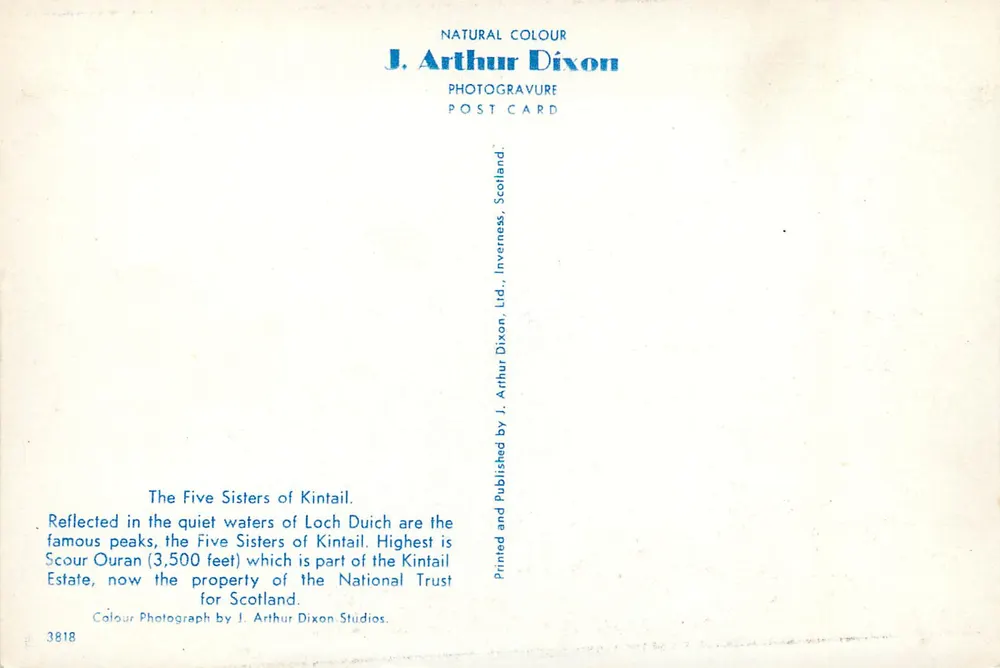 As Cinco Irmãs de Kintail — Loch Duich — J. Arthur Dixon, n°3818 - Verso