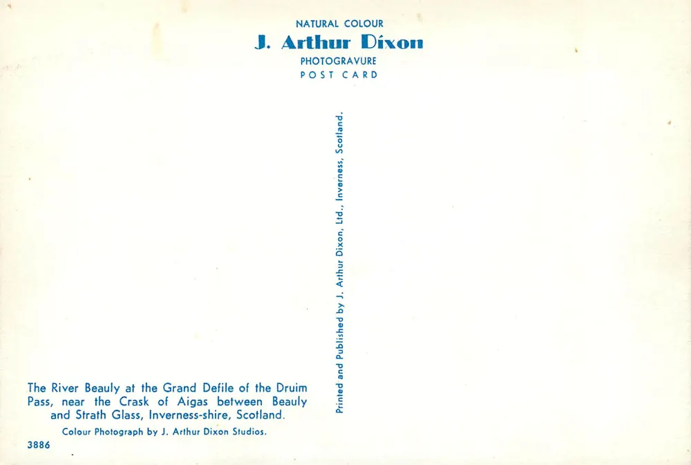 River Beauly — Grand Défilé du Drum Pass, nahe Crask of Aigas — J. Arthur Dixon, Nr. 3886 - Rückseite