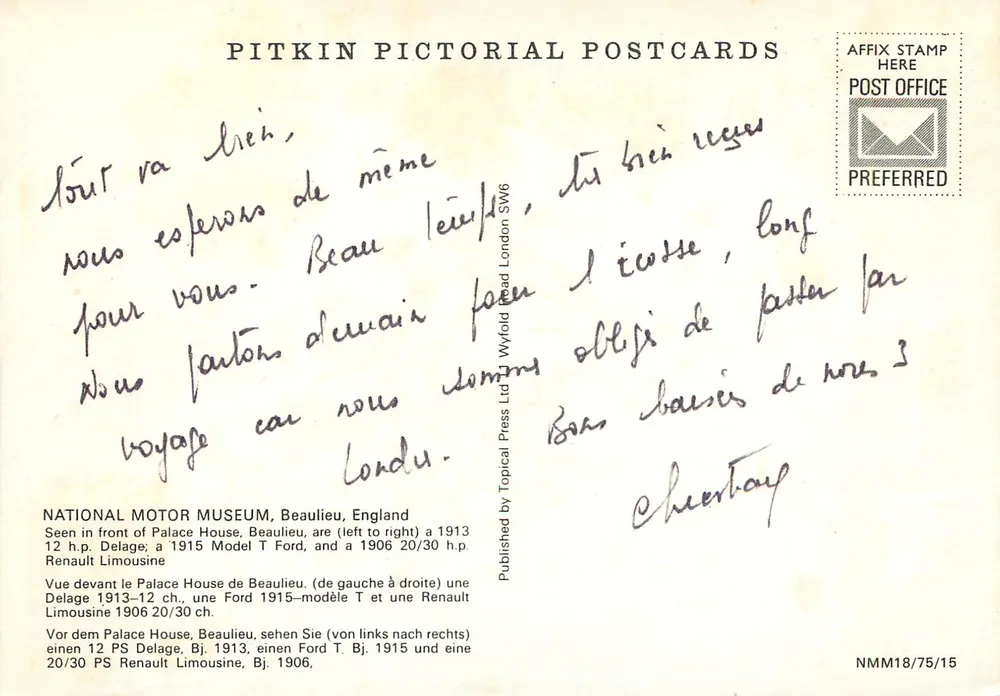 Palace House — drei alte Autos — Pitkin Pictorial Postcards NMM18/75/15 - Rückseite