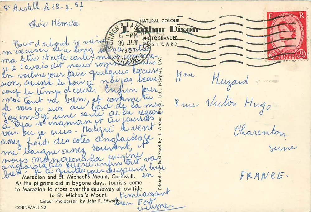 Marazion e St. Michael's Mount — Cornualha — J. Arthur Dixon Ltd. - Verso