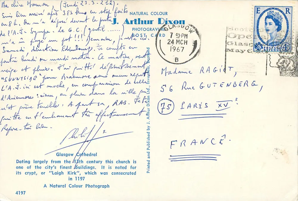 Catedral de Glasgow — editor J. Arthur Dixon, n° 4197 - Verso