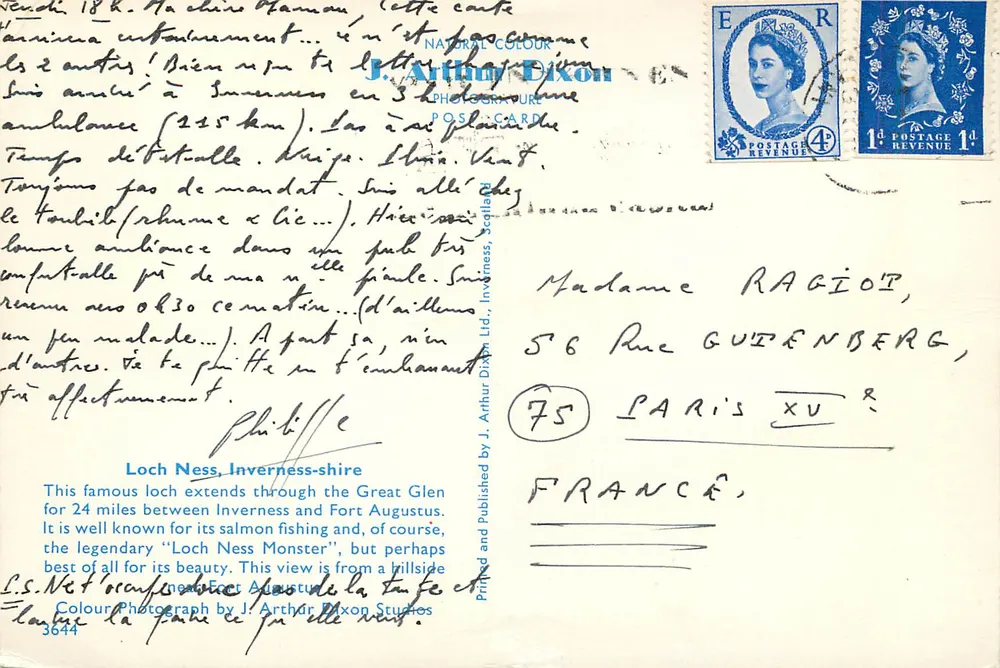 Loch Ness, Inverness-shire — vista de uma colina no outono — J. Arthur Dixon Ltd, n° 3644 - Verso