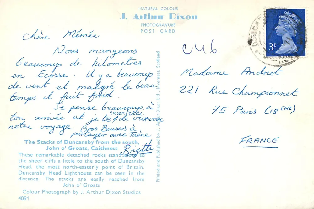 Die Stacks von Duncansby — Caithness, Schottland — J. Arthur Dixon, n°4091 - Rückseite