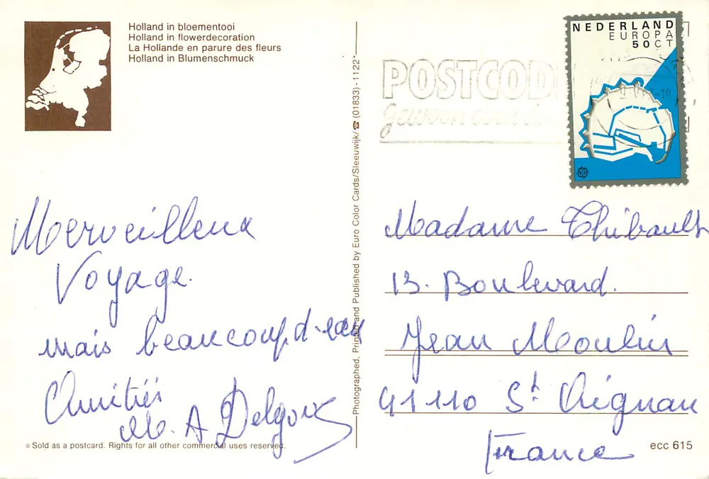 Tulpenblüten — Blühendes Landschaftsbild in den Niederlanden — Verlag Euro Color Cards/Sleeuwijk - Rückseite