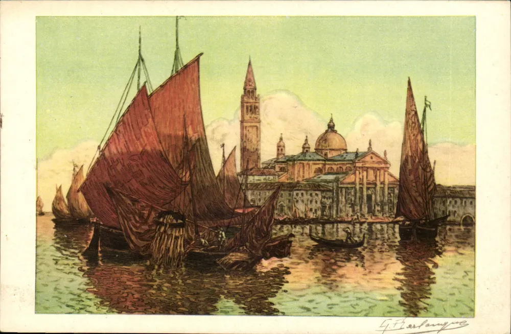 Venedig — Ansicht des Kanals mit roten Segelschiffen — G. F. Harlangue - Vorderseite
