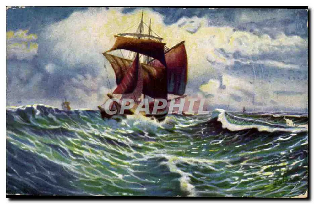 Segelschiff auf See — Malerei — Delubac, n°203 - Vorderseite