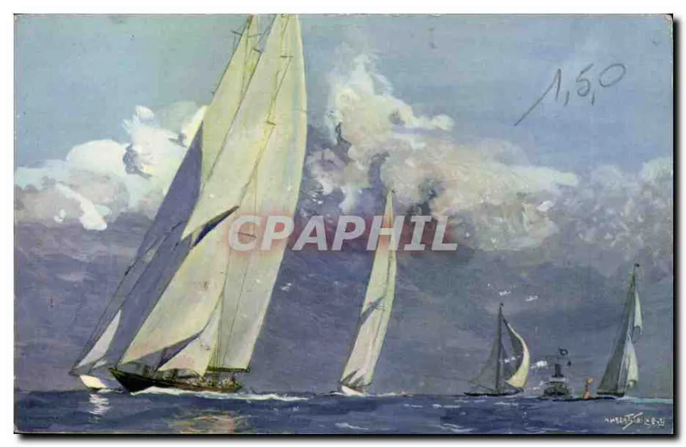 Segelyachten in einem Rennen — Zeichnung von A. Sebille — COMITÉ NATIONAL DE L'ENFANCE, Paris - Vorderseite