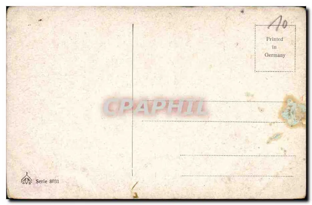 Maritimer Szene unter einem stürmischen Himmel — zwei Figuren auf einem Kai, rote Segel — Serie 8031 - Rückseite