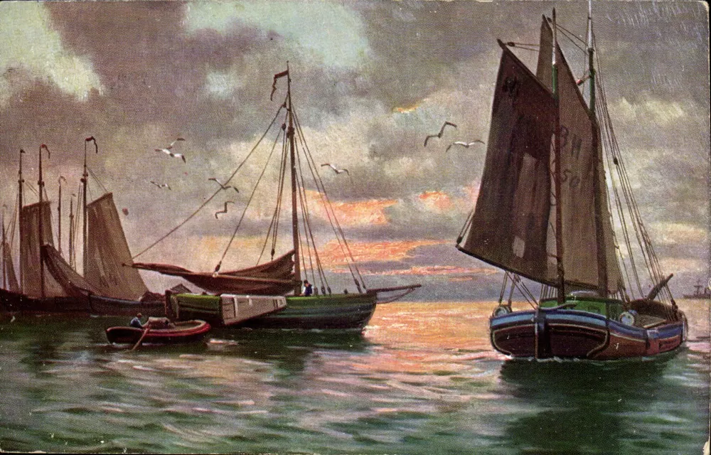 Maritimer Szene am Sonnenuntergang — T.S.N. Serie 1797 (6 Illustrationen) - Vorderseite
