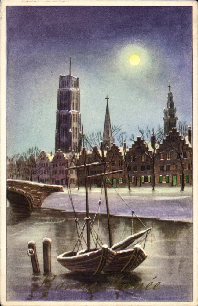 Ansicht von Brügge unter Schnee — Bonne Année — Verlag nicht sichtbar - Vorderseite