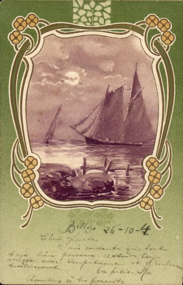 Segelschiffe unter dem Mond — Art Nouveau-Illustration — Verlag nicht sichtbar - Vorderseite