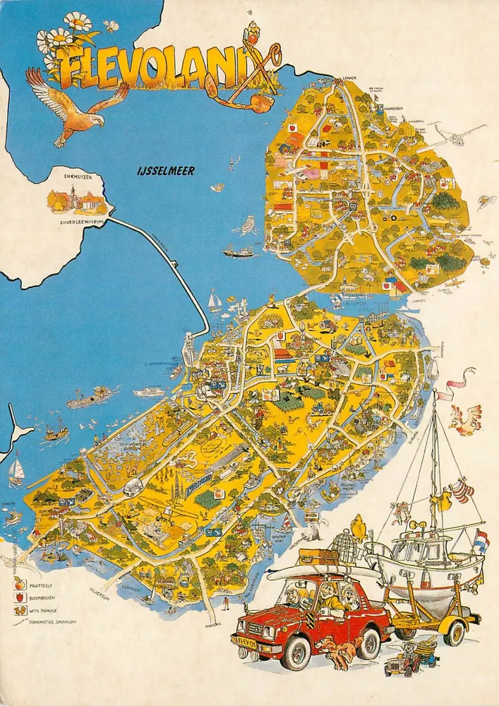 Flevoland — carta postal turística ilustrada — Uitgave: Uitgeverij van de Meulen Sneek b.v. - Frente
