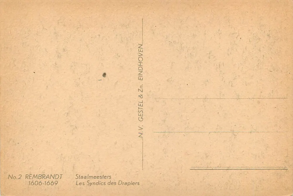 Die Syndics der Draper — Rembrandt — N.V. Gestel & Zn. Eindhoven - Rückseite
