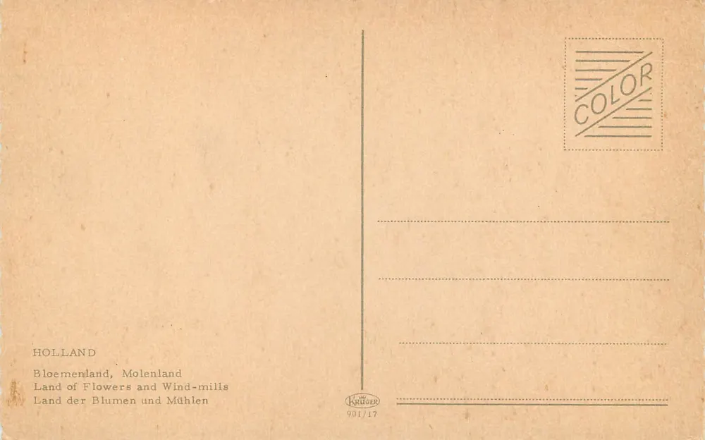 Tulpenlandschaft und Mühle — Holland — Verlag Krüger, Nr. 901/17 - Rückseite