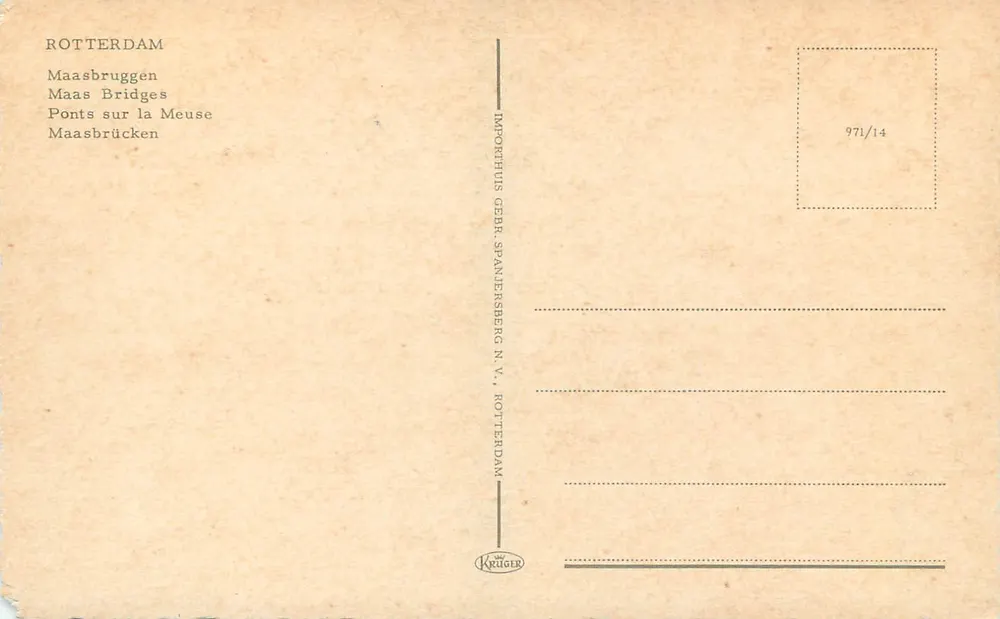 Mosty nad Mezą — Rotterdam — Imporitius Oebr. Spannersberg N.V. - Rewers