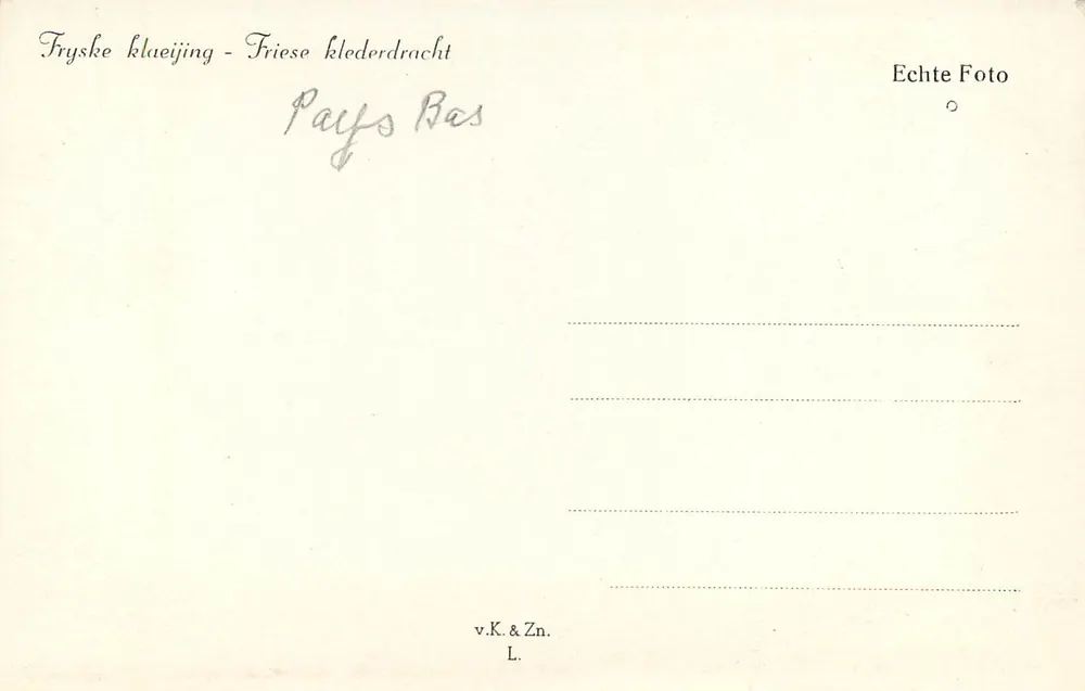 Friesische Tracht — Niederlande — v.K. & Zn. L. - Rückseite
