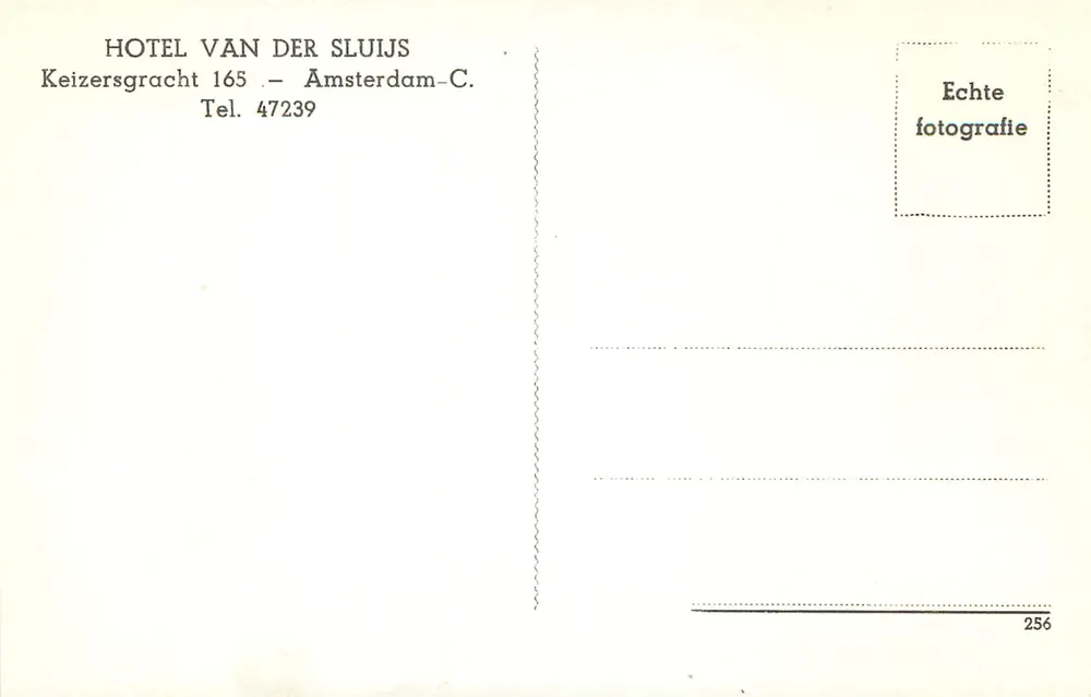 Hotel Van der Sluijs — Keizersgracht 165 — Amsterdam - Verso
