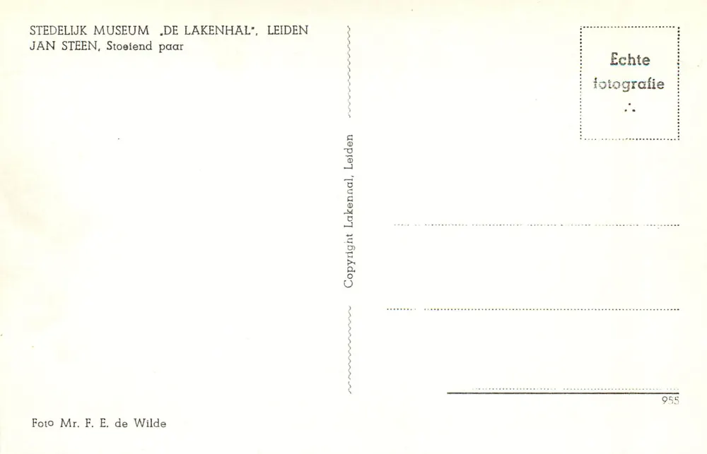 Paar sitzend — unter einem Baum — Verlag Mr. F. E. de Wilde, Serie 955 - Rückseite