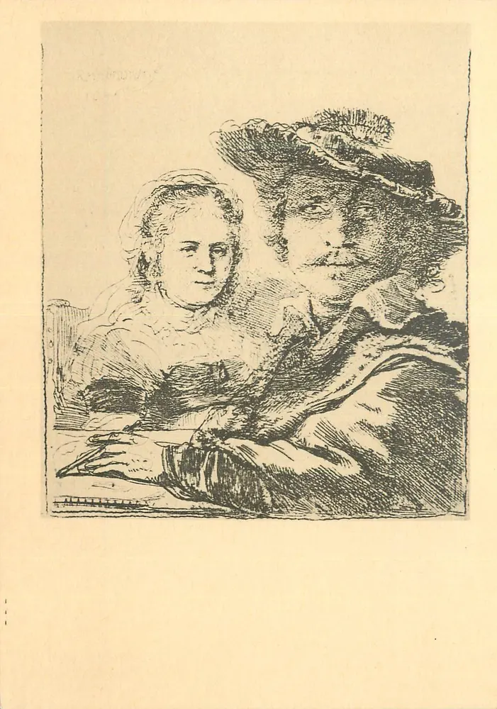 Rembrandt y su mujer — grabado — editor Rembrandt y Saskia, serie I, n°1 - Anverso