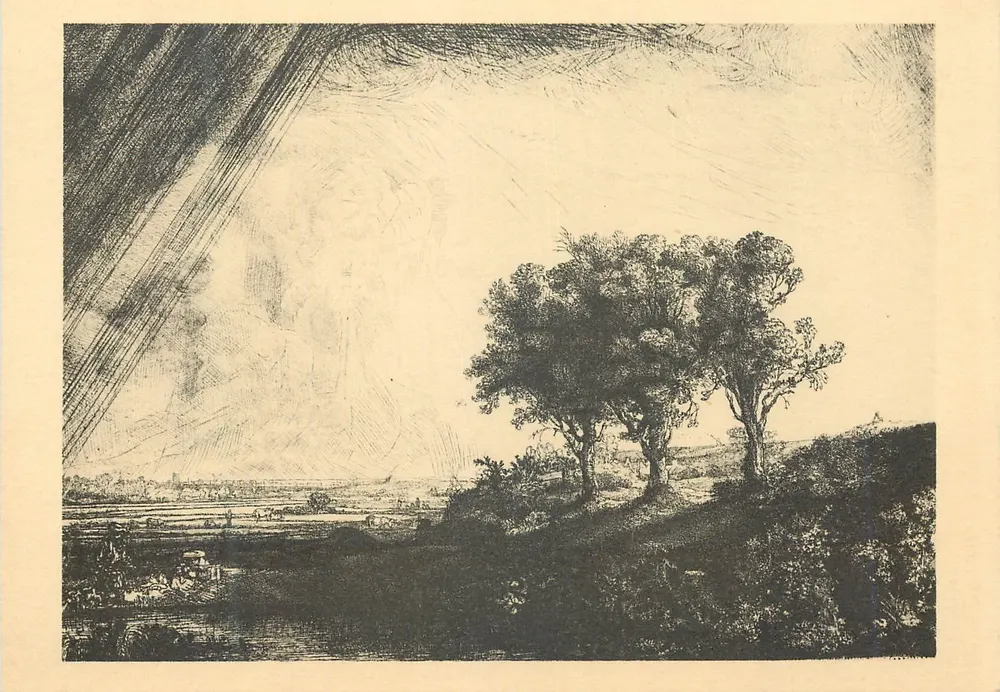 Paisagem com os três árvores — Rembrandt, B. 212 — Série I. No. 8 - Frente