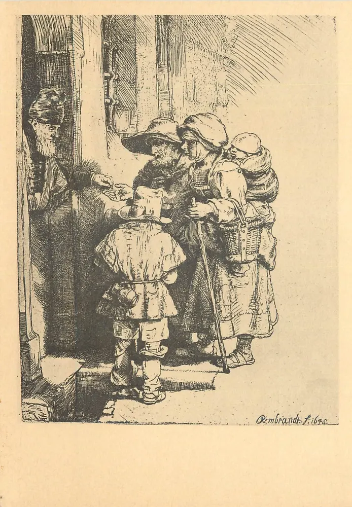Bettler vor der Tür — Rembrandt, B. 176 — Serie I, Nr. 6 - Vorderseite