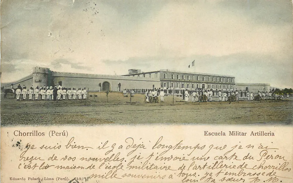 Chorrillos (Peru) — Militärschule für Artillerie — Eduardo Polack, Lima (Peru), Nr. 758 - Vorderseite