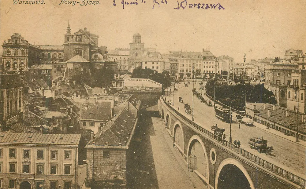 Warszawa. Nowy-Jazd. — Vista do ponte e do bairro — Editor K. Wojutyński, n°15 - Frente
