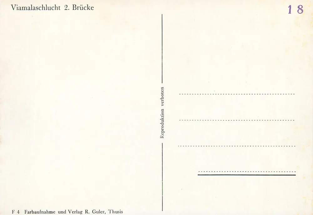 Viamala Schlucht — 2. Brücke — Verlag R. Guler, Thusis - Rückseite
