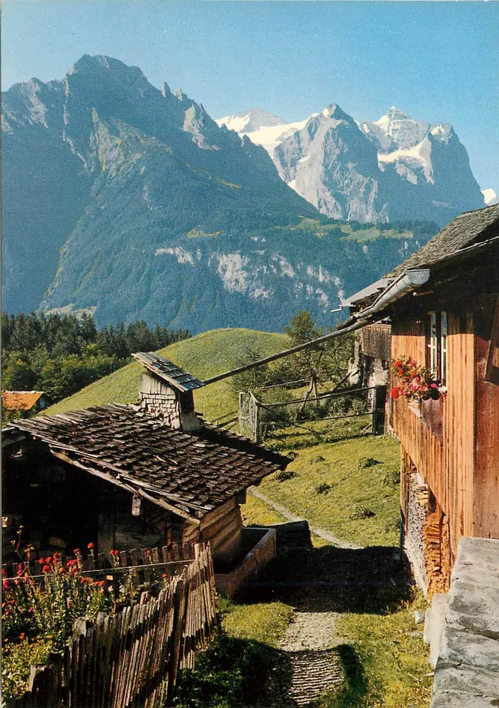 Reuti — Blick auf die Engelhörner und das Wetterhorn — Verlag R. Würgler, Phot. Meiringen - Vorderseite