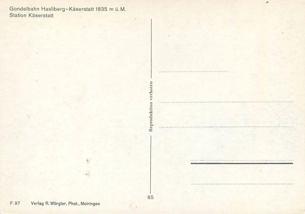 Bergshaus – Estação Käserstatt – Verlag R. Würgler, Fot., Meiringen - Verso